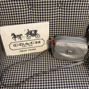 Coach silver  Metallic turn lock Crossbody camera Bag